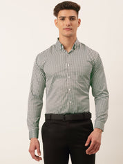 Indian Needle Men's Cotton Checked Button Down Collar Formal Shirts - SF_810Black_S