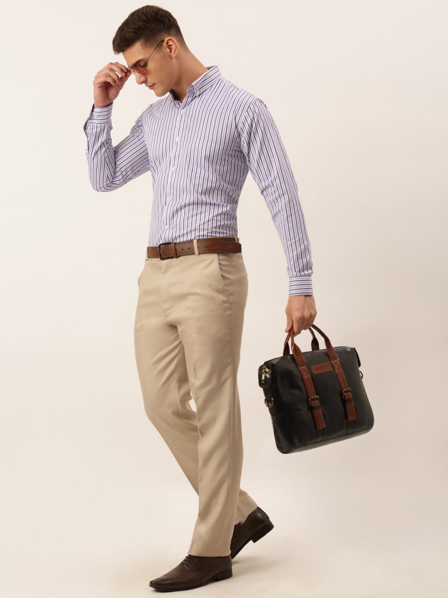 Indian Needle Men's Cotton Checked Button Down Collar Formal Shirts - SF_809Voilet_S