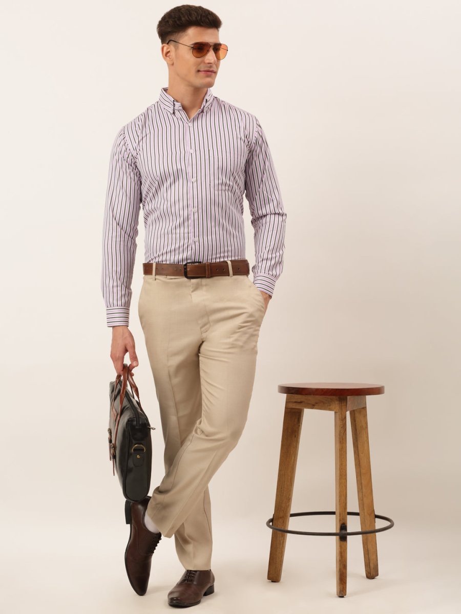 Indian Needle Men's Cotton Checked Button Down Collar Formal Shirts - SF_809Light-Purple_S