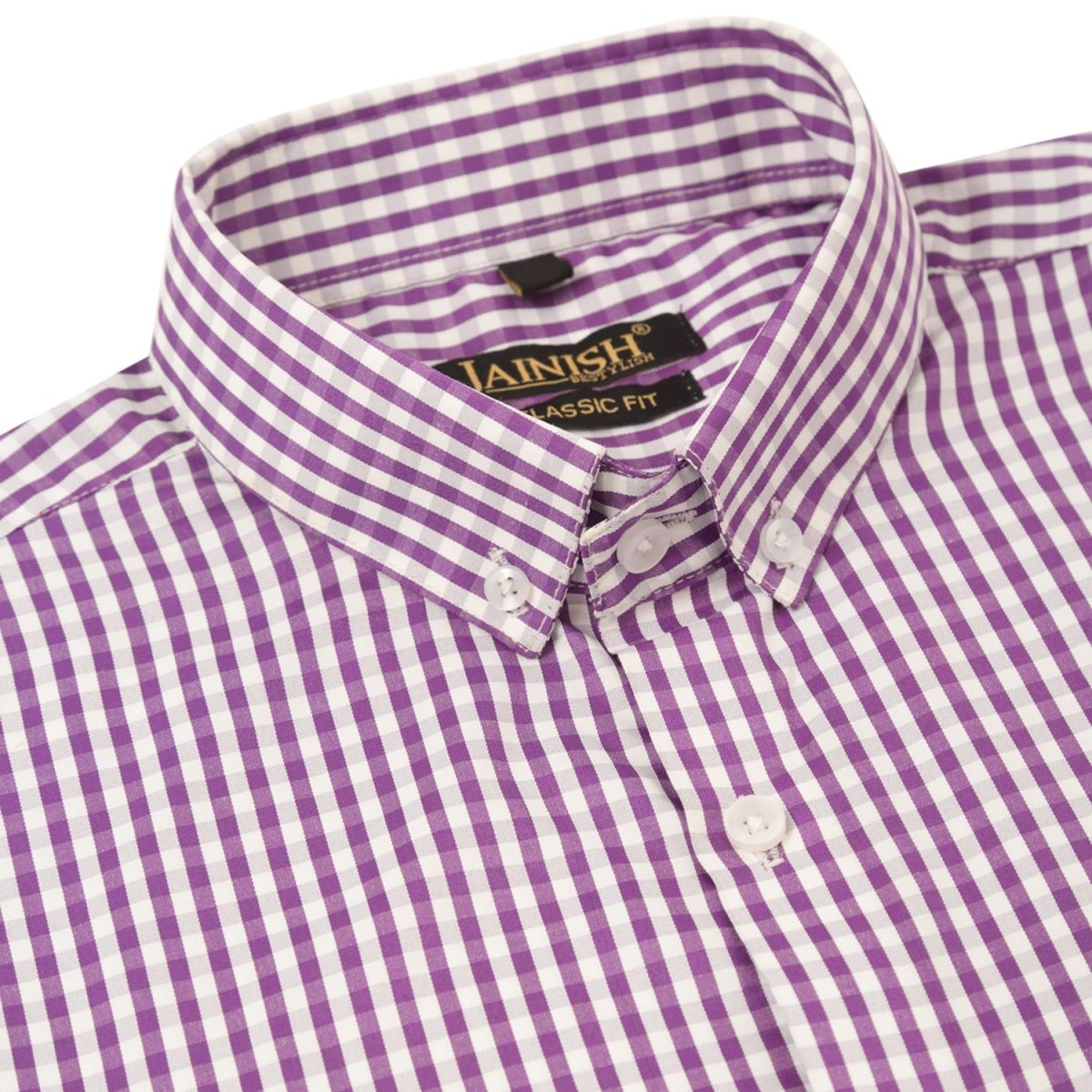 Indian Needle Men's Cotton Checked Button Down Collar Formal Shirts - SF_810Purple_S