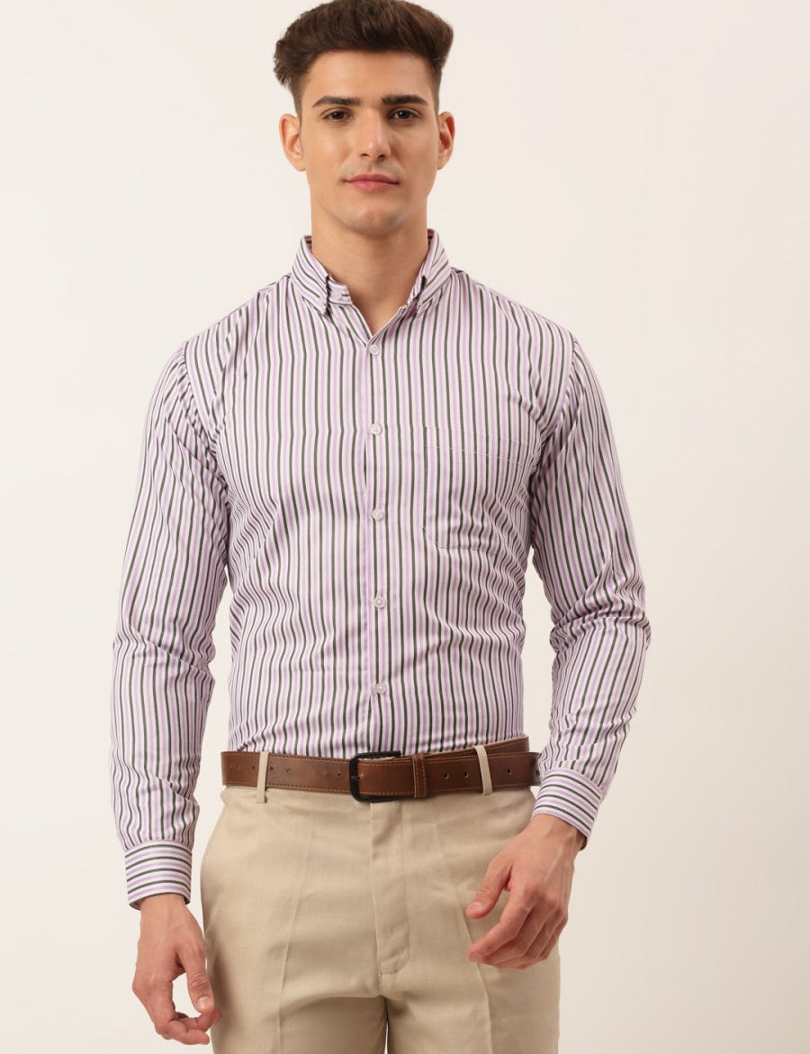 Indian Needle Men's Cotton Checked Button Down Collar Formal Shirts - SF_809Light-Purple_S