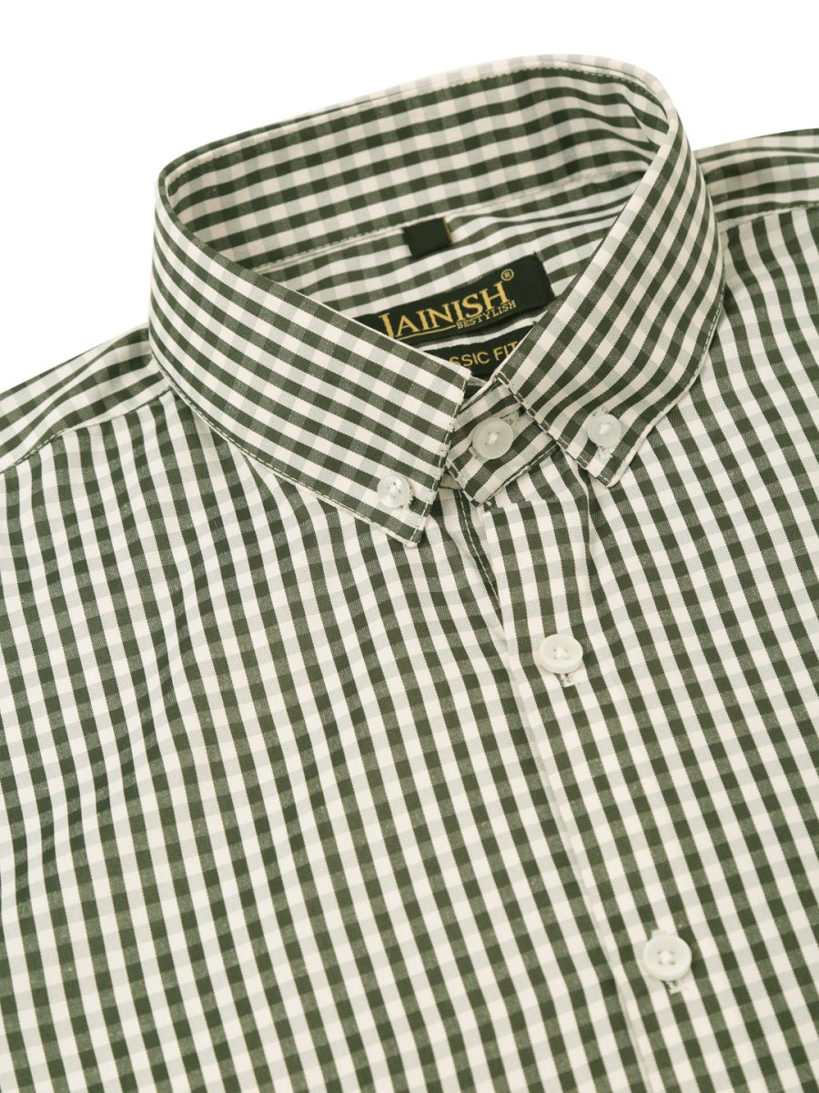 Indian Needle Men's Cotton Checked Button Down Collar Formal Shirts - SF_810Black_S