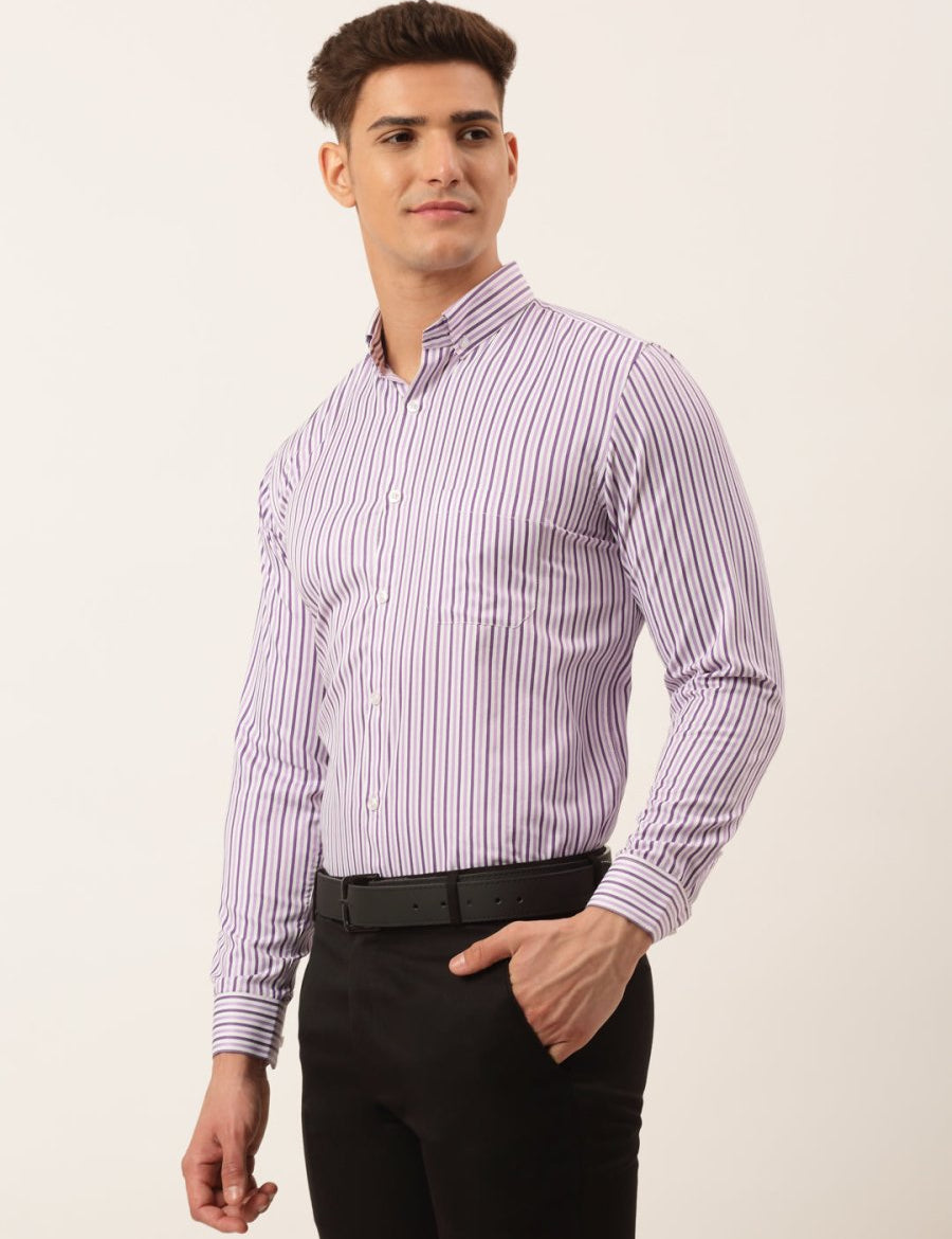 Indian Needle Men's Cotton Checked Button Down Collar Formal Shirts - SF_809Purple_S