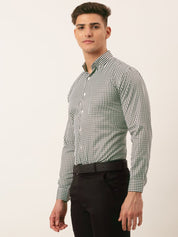 Indian Needle Men's Cotton Checked Button Down Collar Formal Shirts - SF_810Black_S