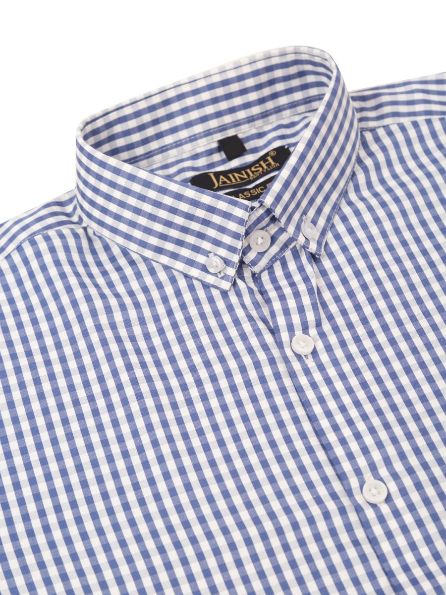 Indian Needle Men's Cotton Checked Button Down Collar Formal Shirts - SF_810Blue_S