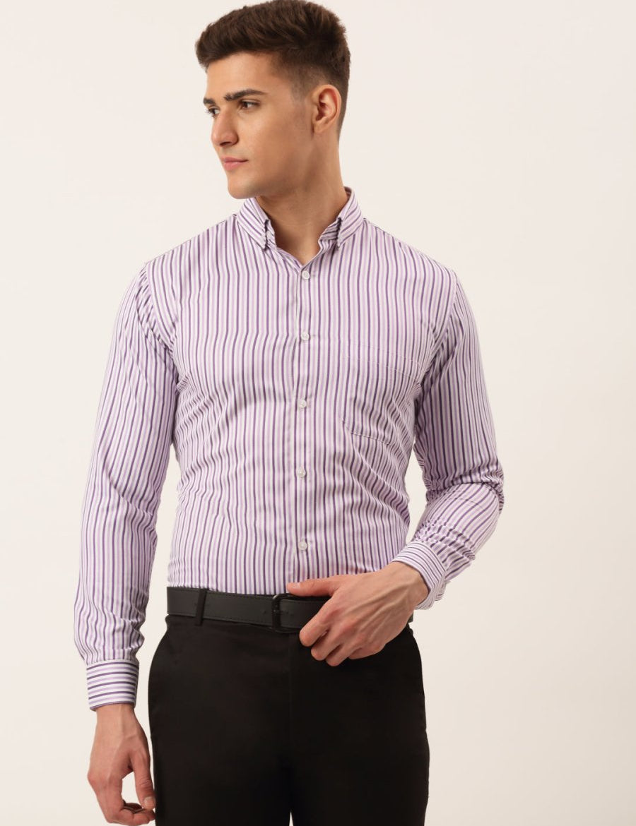 Indian Needle Men's Cotton Checked Button Down Collar Formal Shirts - SF_809Purple_S