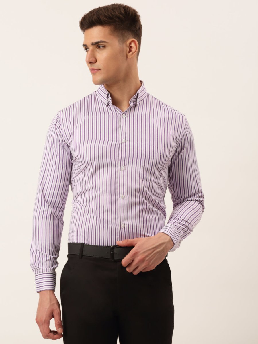 Indian Needle Men's Cotton Checked Button Down Collar Formal Shirts - SF_809Purple_S