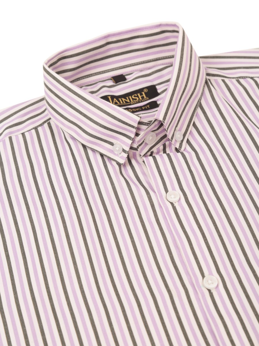 Indian Needle Men's Cotton Checked Button Down Collar Formal Shirts - SF_809Light-Purple_S
