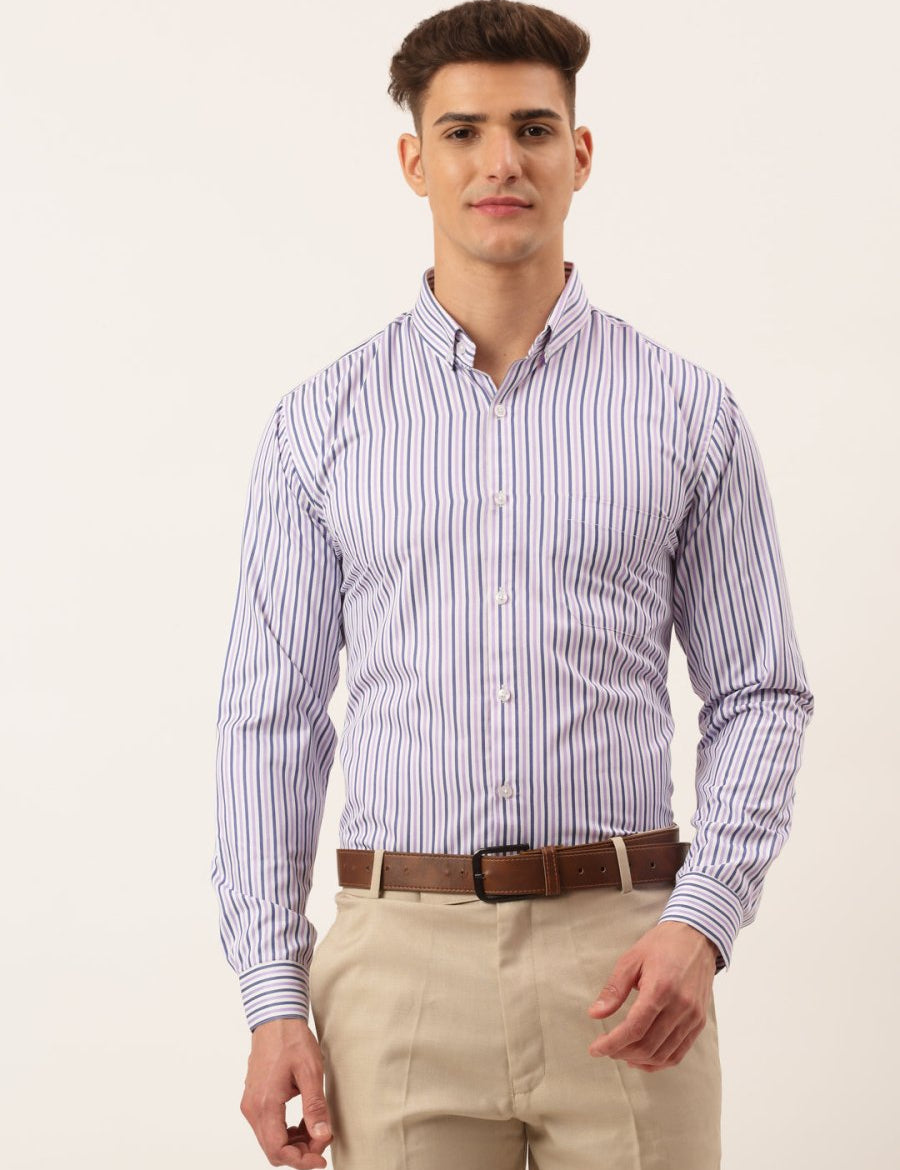 Indian Needle Men's Cotton Checked Button Down Collar Formal Shirts - SF_809Voilet_S