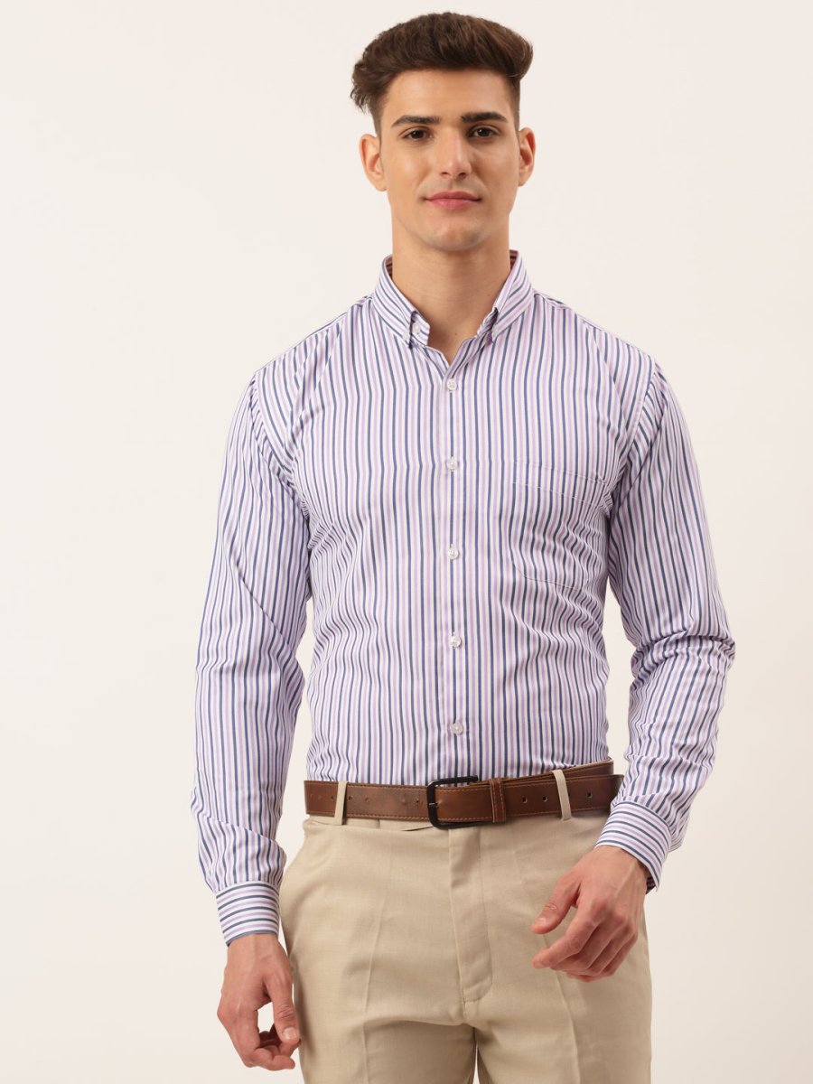 Indian Needle Men's Cotton Checked Button Down Collar Formal Shirts - SF_809Voilet_S