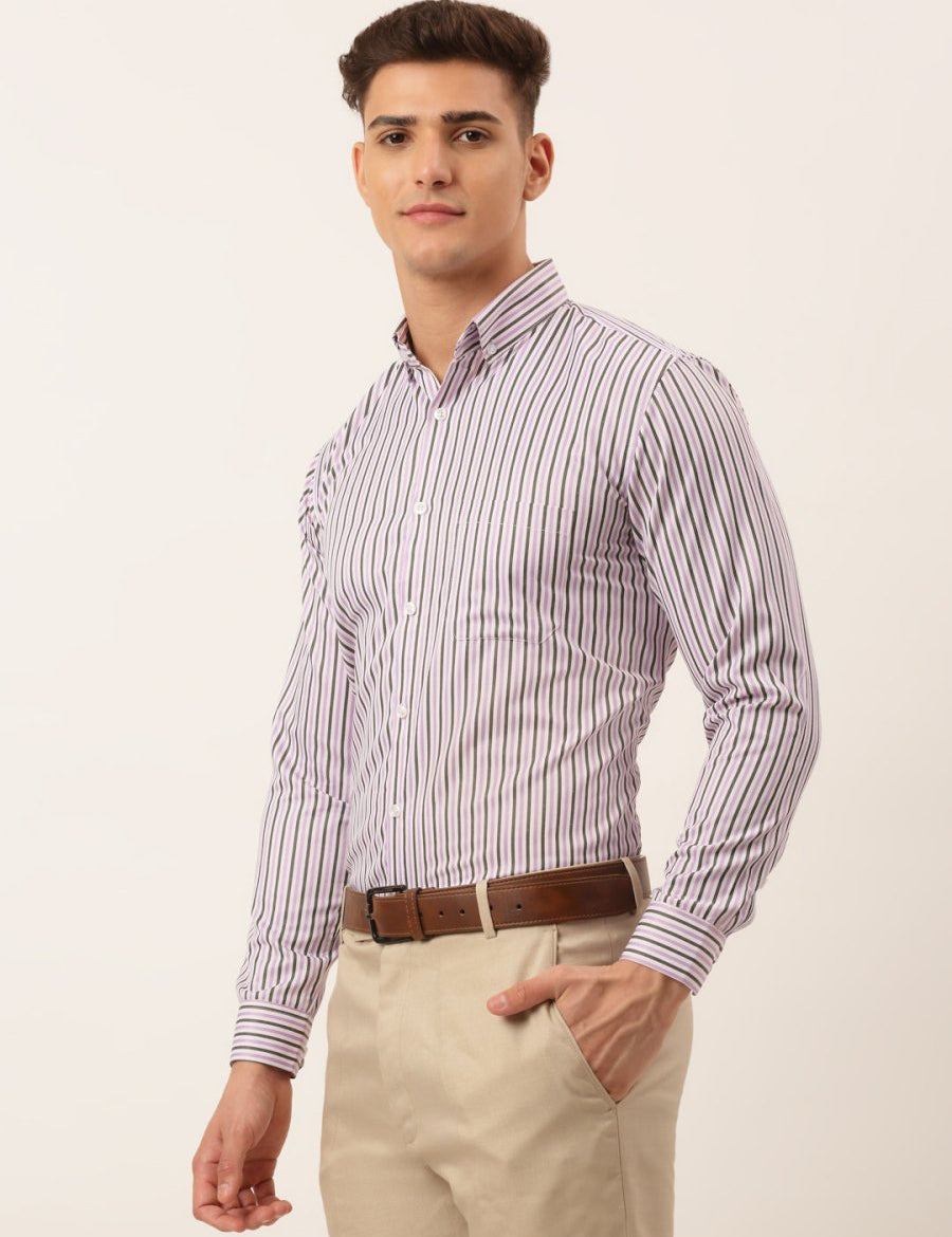 Indian Needle Men's Cotton Checked Button Down Collar Formal Shirts - SF_809Light-Purple_S