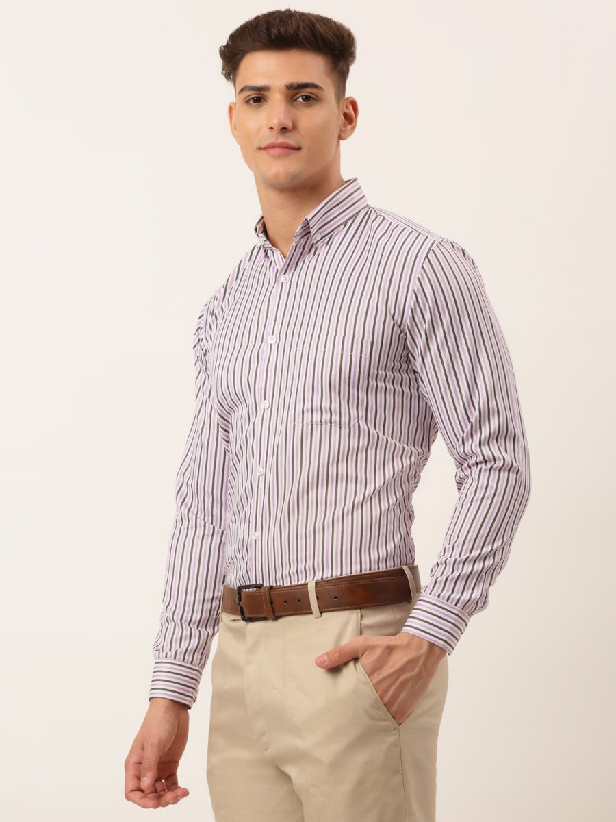 Indian Needle Men's Cotton Checked Button Down Collar Formal Shirts - SF_809Light-Purple_S