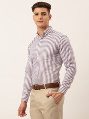 Indian Needle Men's Cotton Checked Button Down Collar Formal Shirts - SF_809Light-Purple_S