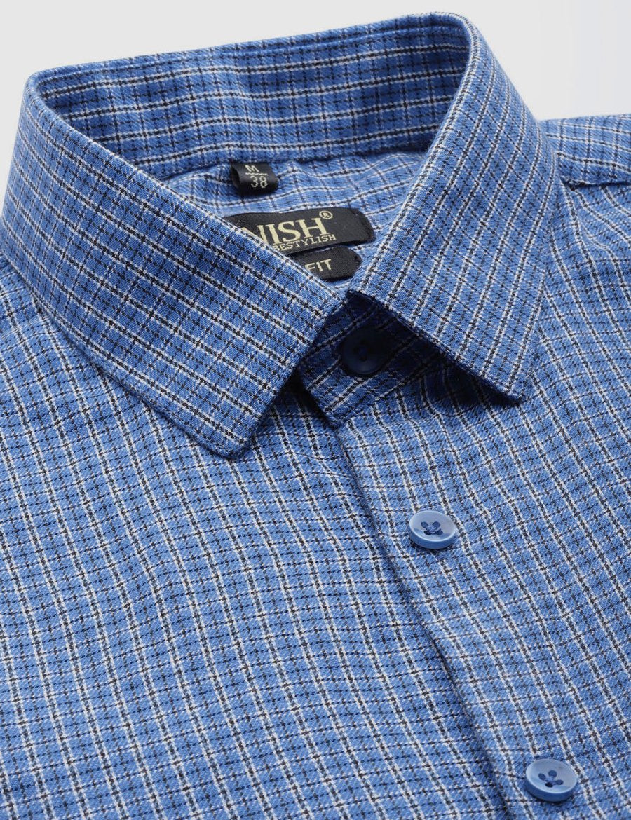 Indian Needle Men's Cotton Checked Formal Shirts - SF_804Blue_S
