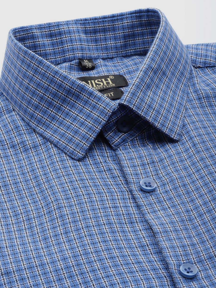 Indian Needle Men's Cotton Checked Formal Shirts - SF_804Blue_S