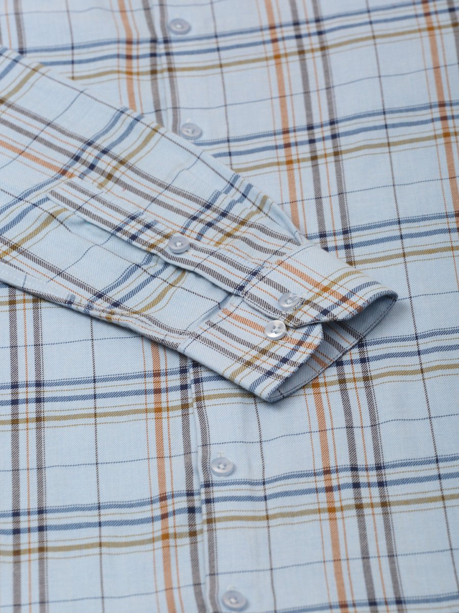 Indian Needle Men's Cotton Checked Formal Shirts - SF_819Sky_S