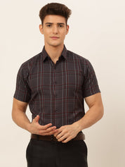 Indian Needle Men's Cotton Checked Formal Shirts - SF_834Brown_S