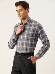 Indian Needle Men's Cotton Checked Formal Shirts - SF_803Grey_S