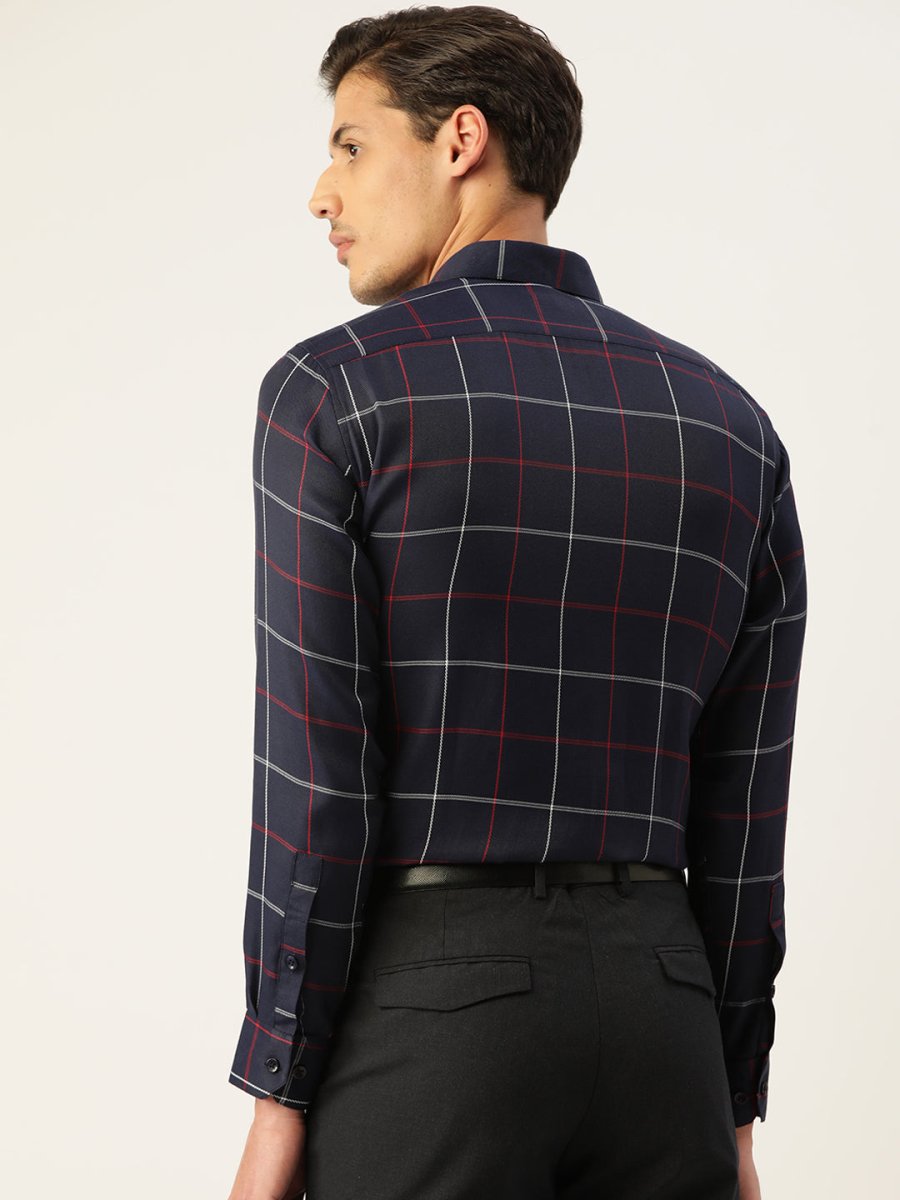 Indian Needle Men's Cotton Checked Formal Shirts - SF_797Navy_S