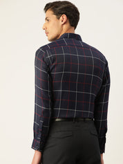 Indian Needle Men's Cotton Checked Formal Shirts - SF_797Navy_S