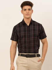 Indian Needle Men's Cotton Checked Formal Shirts - SF_834Black_S