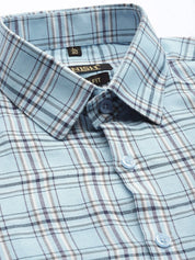 Indian Needle Men's Cotton Checked Formal Shirts - SF_791Sky_S