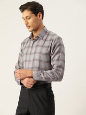 Indian Needle Men's Cotton Checked Formal Shirts - SF_793Grey_S
