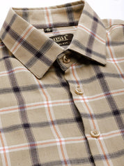 Indian Needle Men's Cotton Checked Formal Shirts - SF_803Beige_S