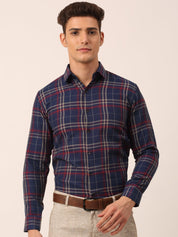 Indian Needle Men's Cotton Checked Formal Shirts - SF_819Navy_S