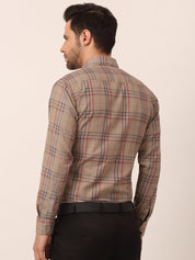 Indian Needle Men's Cotton Checked Formal Shirts - SF_819Brown_S