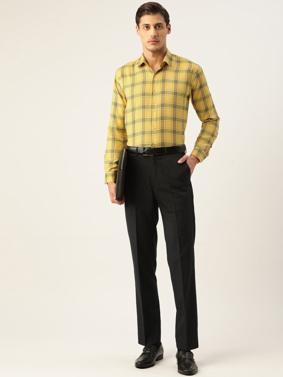 Indian Needle Men's Cotton Checked Formal Shirts - SF_793Yellow_S