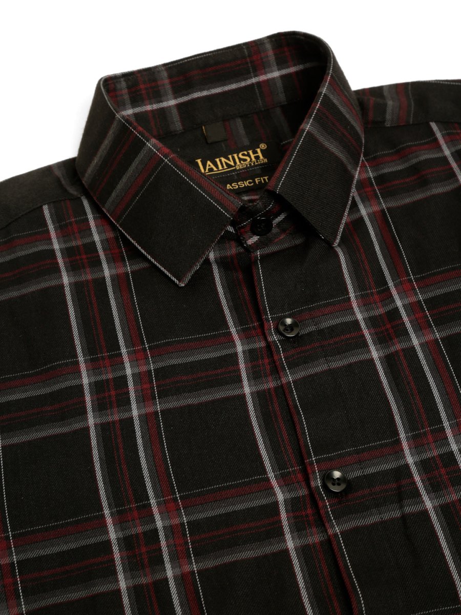 Indian Needle Men's Cotton Checked Formal Shirts - SF_834Black_S
