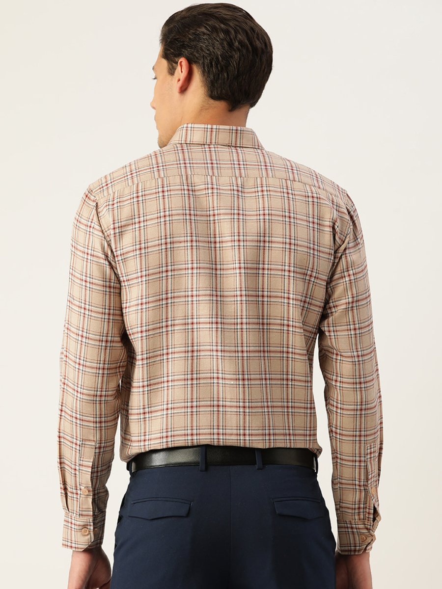 Indian Needle Men's Cotton Checked Formal Shirts - SF_791Brown_S