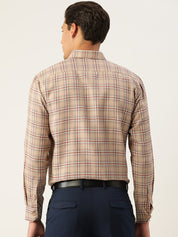 Indian Needle Men's Cotton Checked Formal Shirts - SF_791Brown_S
