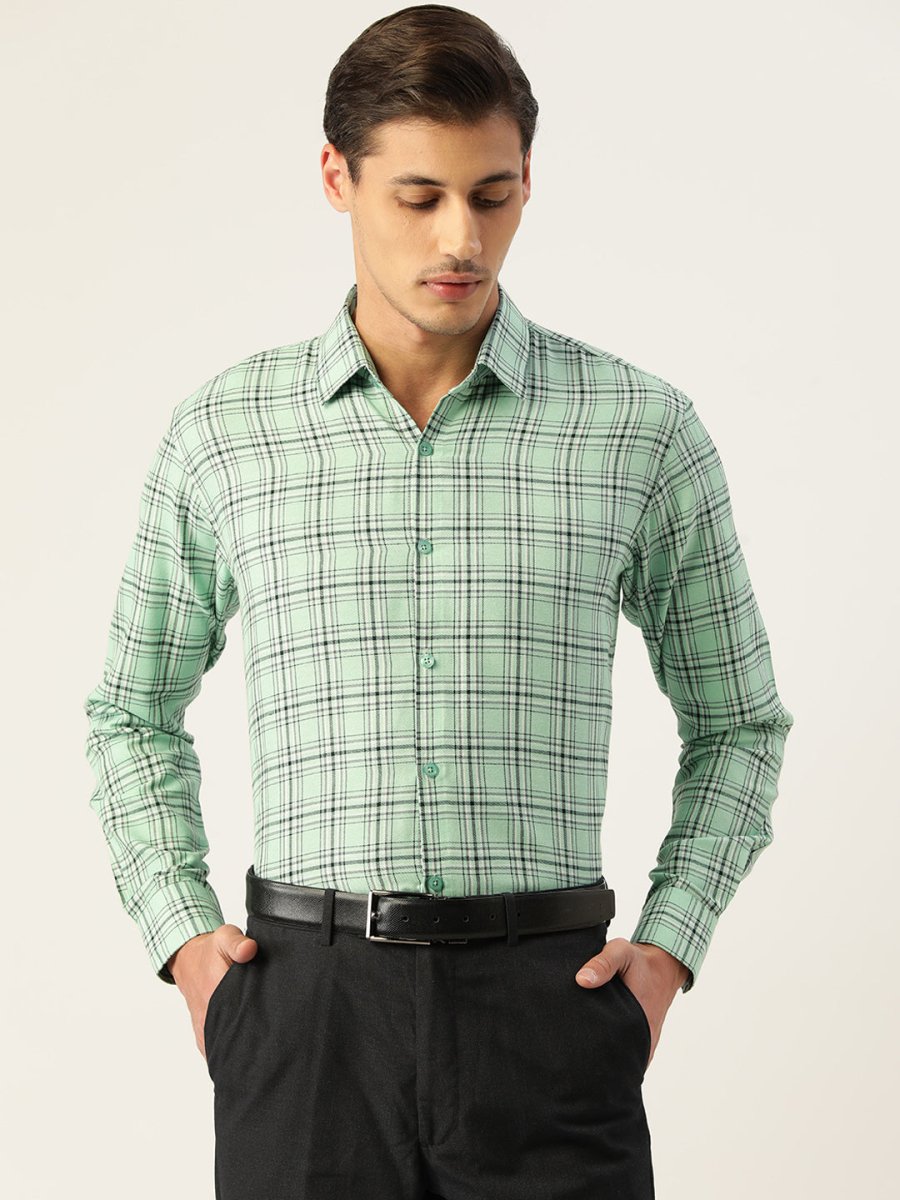 Indian Needle Men's Cotton Checked Formal Shirts - SF_791Green_S