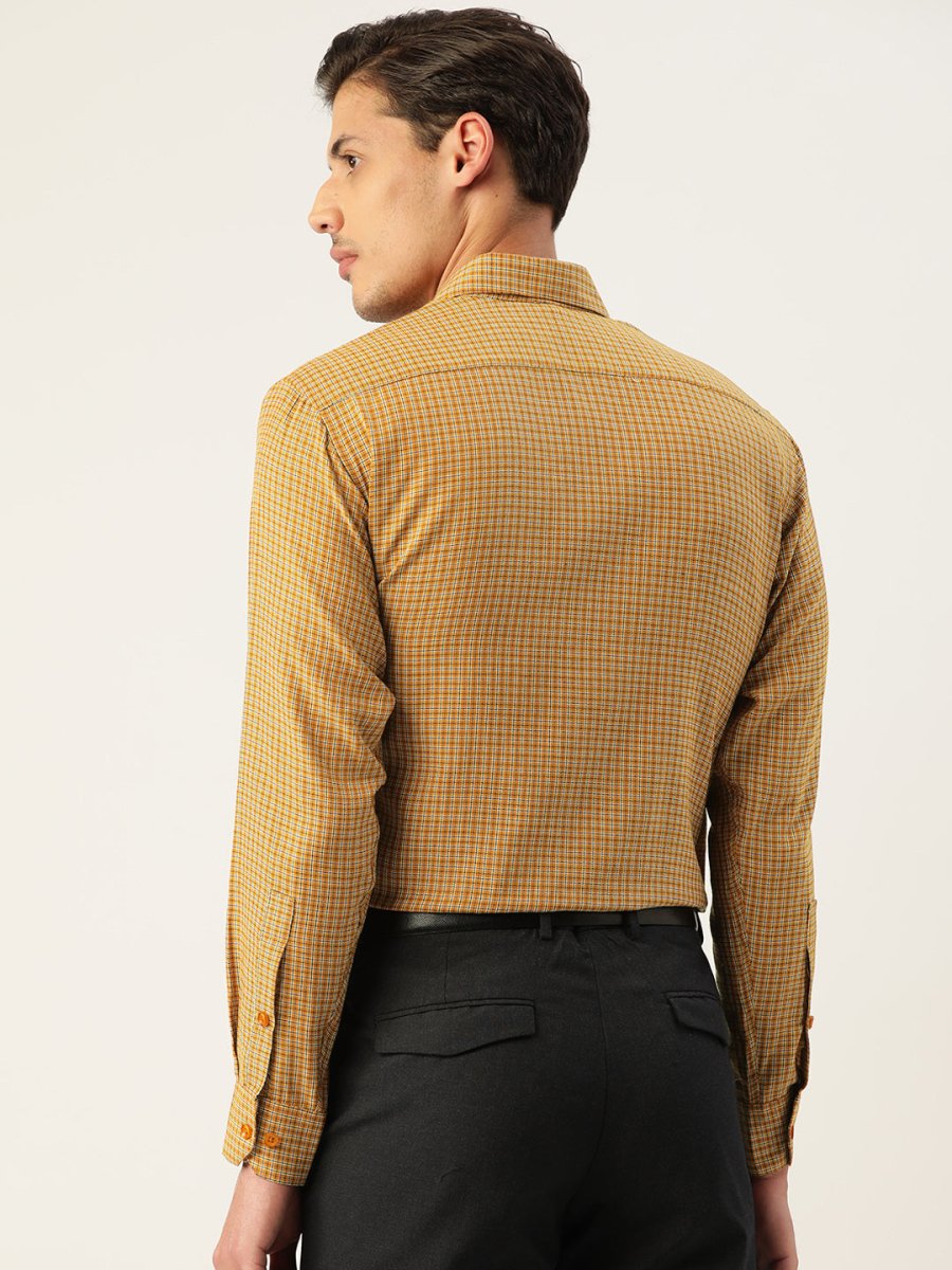 Indian Needle Men's Cotton Checked Formal Shirts - SF_804Mustard_S