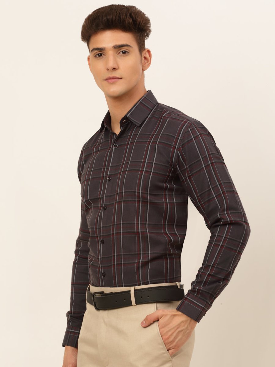 Indian Needle Men's Cotton Checked Formal Shirts - SF_836Brown_S