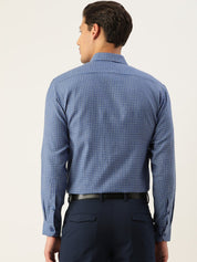 Indian Needle Men's Cotton Checked Formal Shirts - SF_804Blue_S