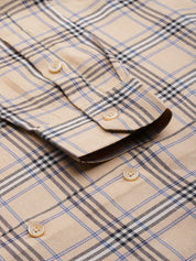 Indian Needle Men's Cotton Checked Formal Shirts - SF_793Brown_S