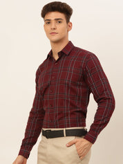 Indian Needle Men's Cotton Checked Formal Shirts - SF_836Maroon_S