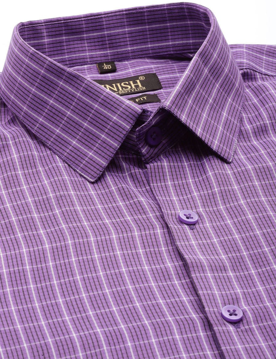 Indian Needle Men's Cotton Checked Formal Shirts - SF_800Voilet_S