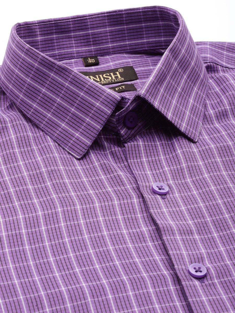 Indian Needle Men's Cotton Checked Formal Shirts - SF_800Voilet_S