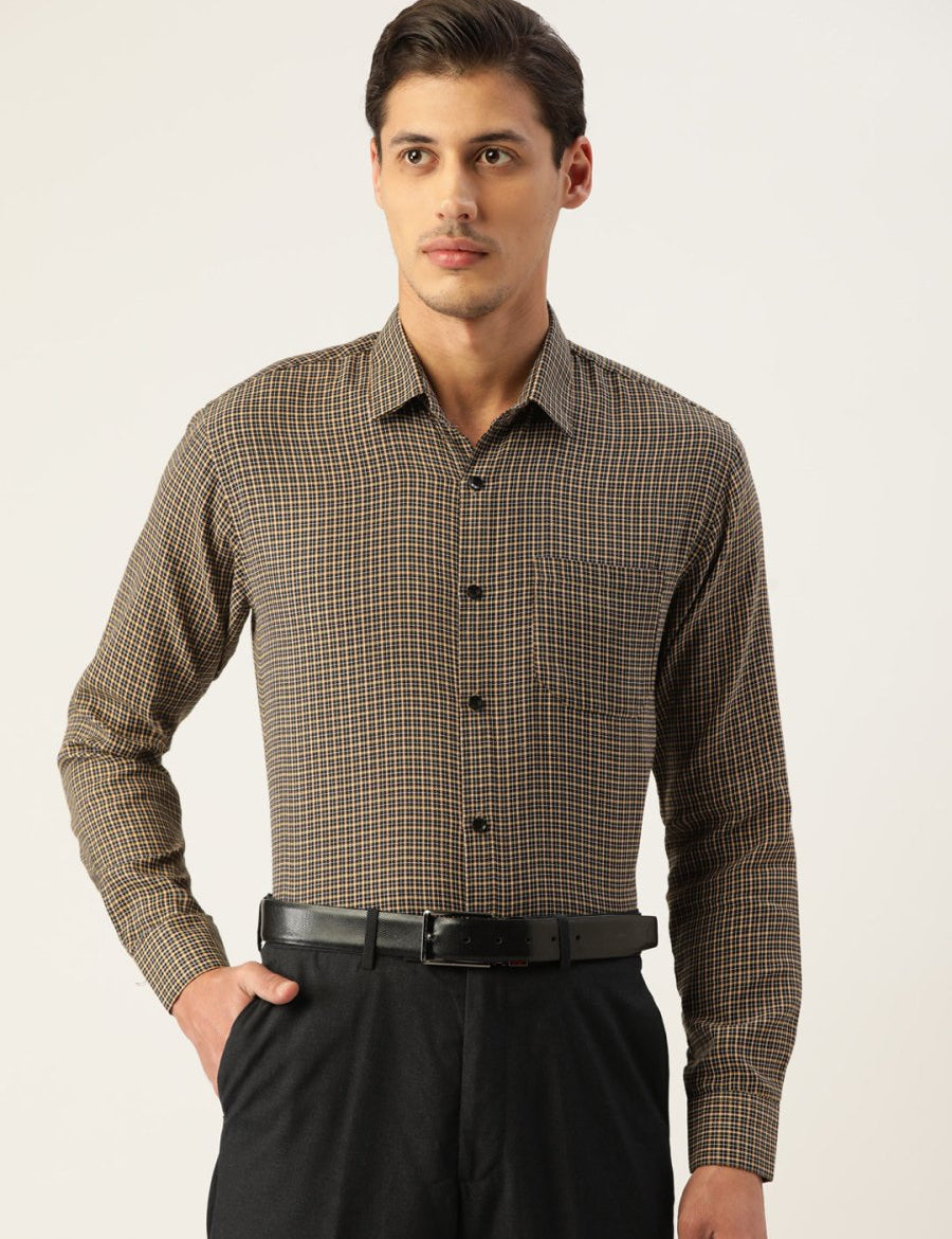 Indian Needle Men's Cotton Checked Formal Shirts - SF_804Black_S