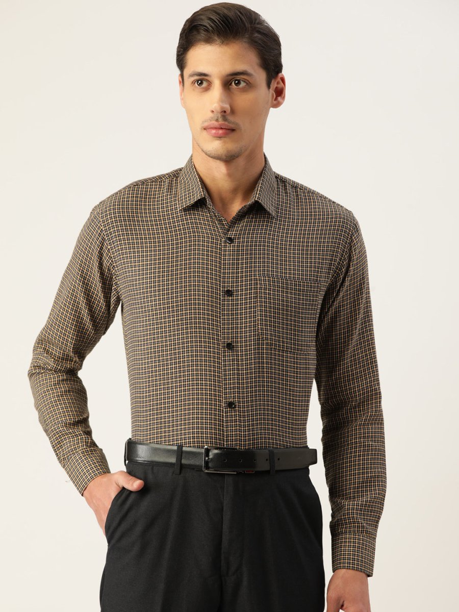 Indian Needle Men's Cotton Checked Formal Shirts - SF_804Black_S