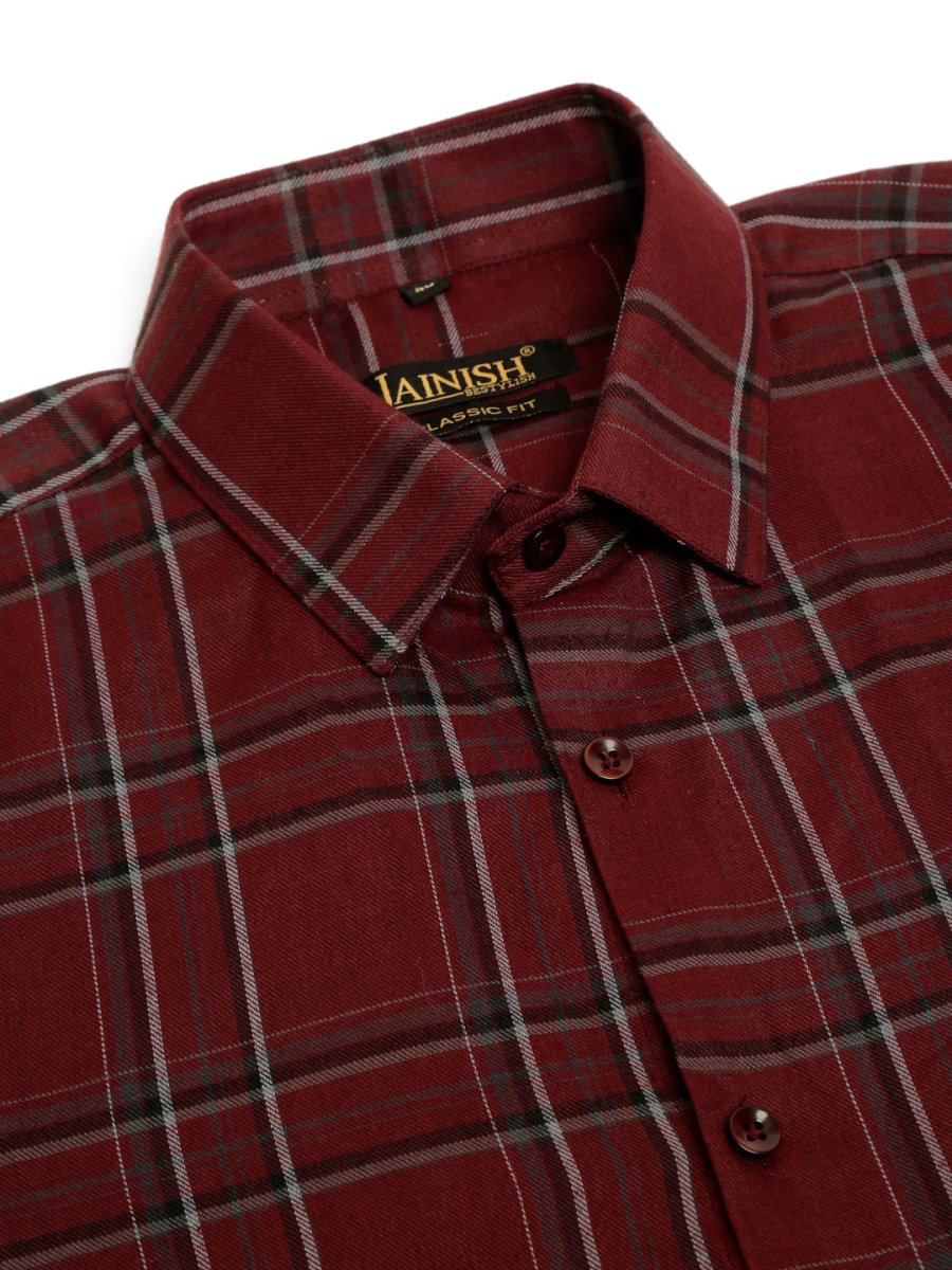 Indian Needle Men's Cotton Checked Formal Shirts - SF_834Maroon_S