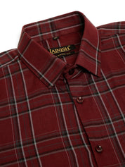 Indian Needle Men's Cotton Checked Formal Shirts - SF_834Maroon_S