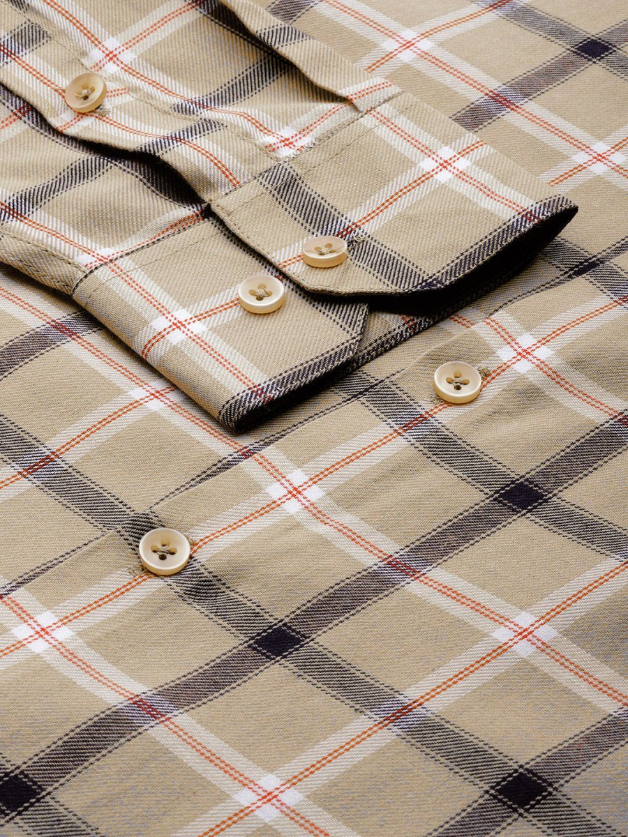 Indian Needle Men's Cotton Checked Formal Shirts - SF_803Beige_S