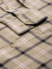 Indian Needle Men's Cotton Checked Formal Shirts - SF_803Beige_S