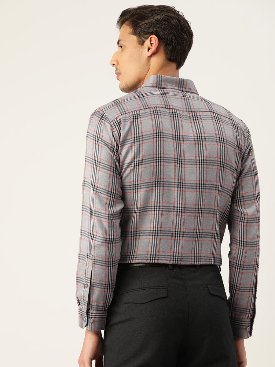 Indian Needle Men's Cotton Checked Formal Shirts - SF_793Grey_S