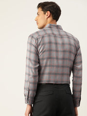 Indian Needle Men's Cotton Checked Formal Shirts - SF_793Grey_S